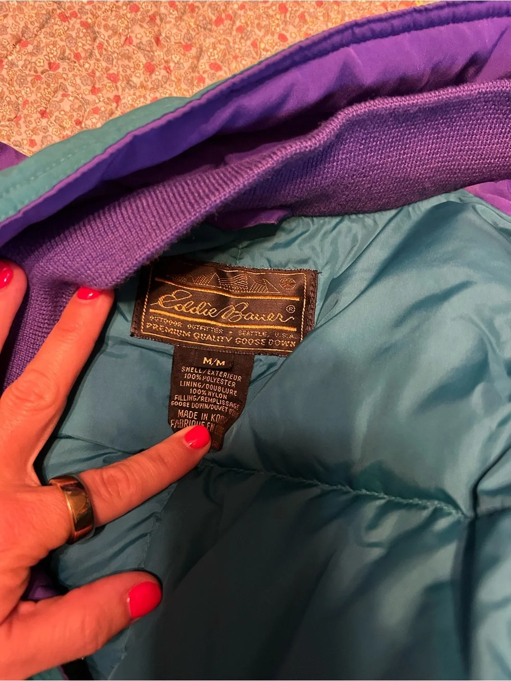 Eddie Bauer Teal and Purple Colorblock Puffer Jacket